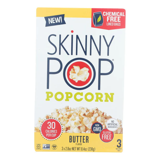 Skinny pop Popcorn - Popcorn Micro Butter 3pk - Case Of 12 - 3/2.8 Oz.